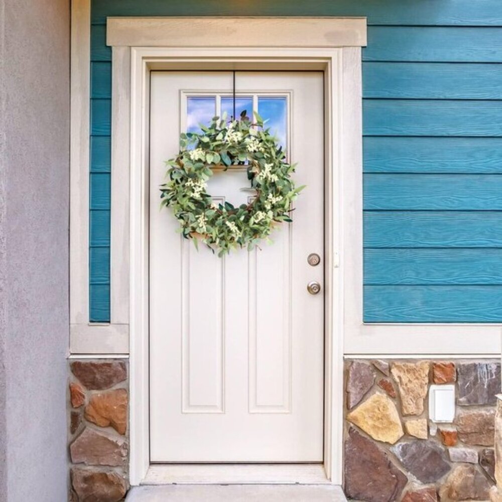 New 20Inch Eucalyptus Wreath for Front Door, Porch & Window or All-Season, Green - Picture 2 of 8